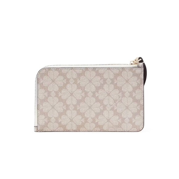New Kate Spade Lucy Spade Flower Small L-Zip Wristlet Dark Beige Multi - Picture 3 of 3